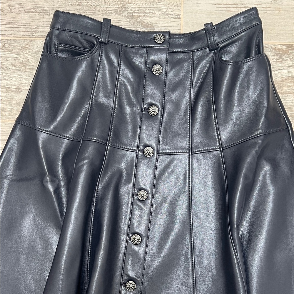 Cinq A Sept Button-Down Faux Leather Skirt - Picture 11 of 12